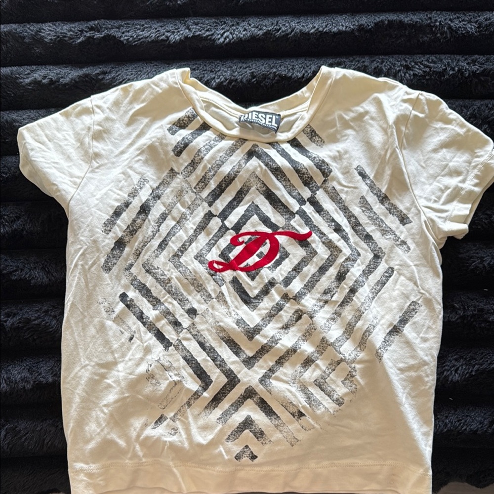 Diesel Kids White and Black Pattern Tee